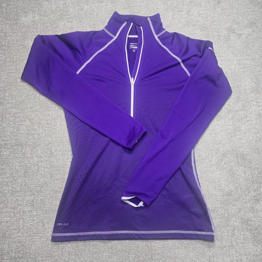 Nike Pro Dri-FIT Womens Purple Half Zip Long Sleeve Athletic Top Medium